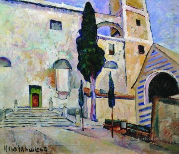  Cathedral Painting - cypress in the cathedral walls italy 1913 Ilya Mashkov